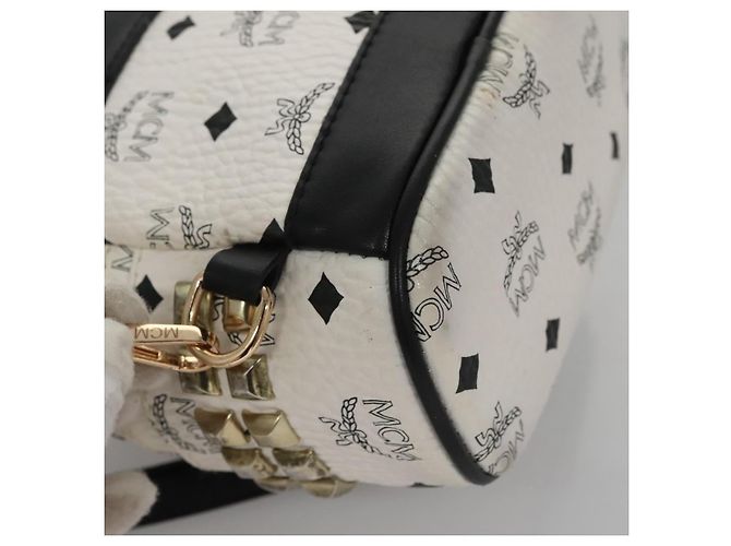 MCM Vicetos Logogram Backpack PVC Leather White Navy gold Auth BA110 Golden Navy blue - view 14