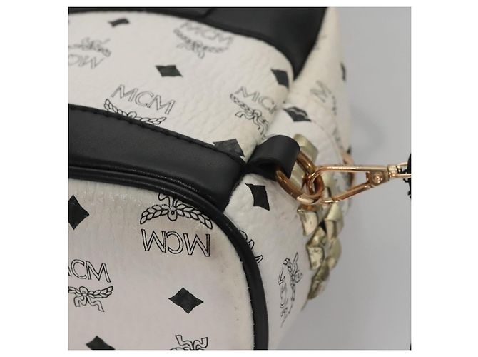 MCM Vicetos Logogram Backpack PVC Leather White Navy gold Auth BA110 Golden Navy blue - view 15