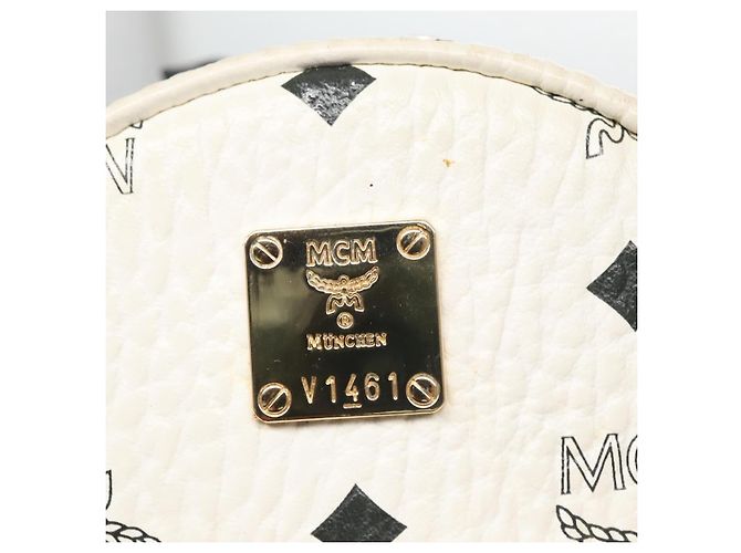 MCM Vicetos Logogram Backpack PVC Leather White Navy gold Auth BA110 Golden Navy blue - view 17
