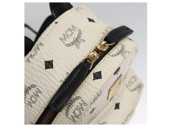 MCM Vicetos Logogram Backpack PVC Leather White Navy gold Auth BA110 Golden Navy blue - view 18