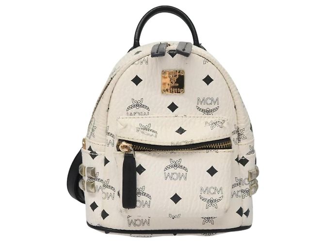 MCM Vicetos Logogram Backpack PVC Leather White Navy gold Auth BA110 Golden Navy blue - view 2