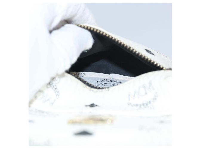 MCM Vicetos Logogram Backpack PVC Leather White Navy gold Auth BA110 Golden Navy blue - view 23