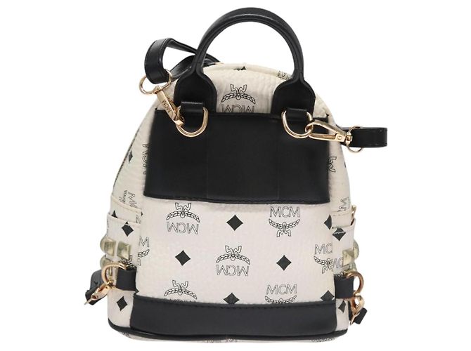 MCM Vicetos Logogram Backpack PVC Leather White Navy gold Auth BA110 Golden Navy blue - view 3