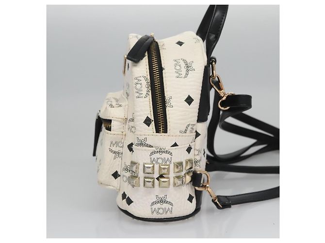MCM Vicetos Logogram Backpack PVC Leather White Navy gold Auth BA110 Golden Navy blue - view 4