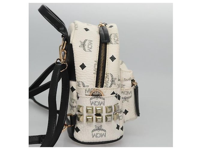 MCM Vicetos Logogram Backpack PVC Leather White Navy gold Auth BA110 Golden Navy blue - view 5