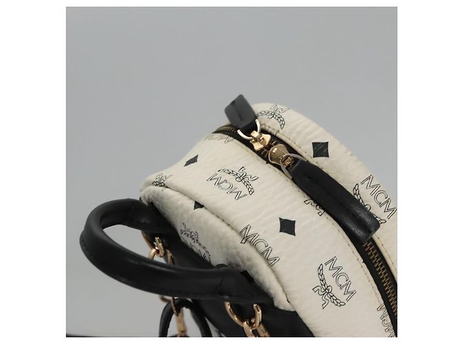 MCM Vicetos Logogram Backpack PVC Leather White Navy gold Auth BA110 Golden Navy blue - view 6