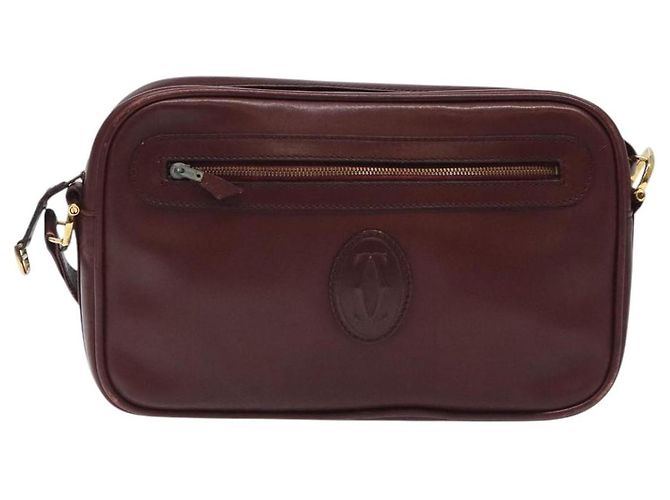 CARTIER Must Line Borsa a Spalla in Pelle Rosso Vino Oro Auth BA1020 D'oro Bordò - vista 2