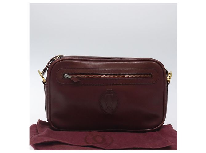 CARTIER Must Line Borsa a Spalla in Pelle Rosso Vino Oro Auth BA1020 D'oro Bordò - vista 22