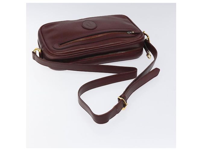 CARTIER Must Line Borsa a Spalla in Pelle Rosso Vino Oro Auth BA1020 D'oro Bordò - vista 7