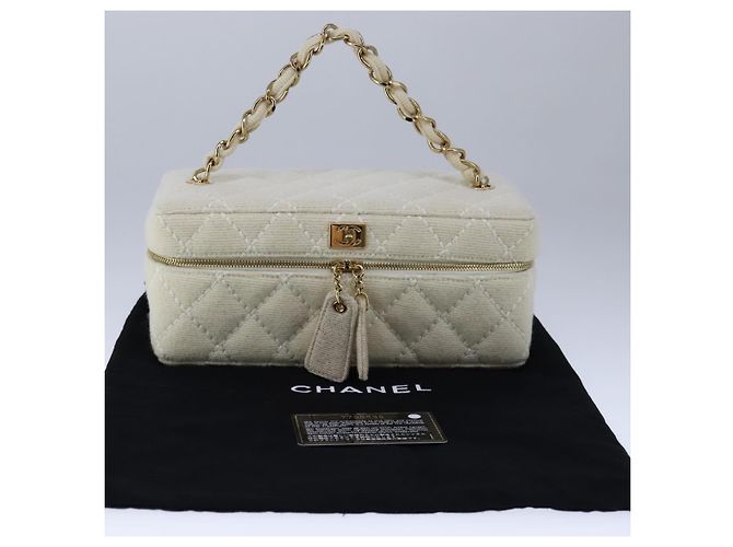 Bolso CHANEL Vanity Chain Wild Stitch de algodón blanco CC Auth 104339AV - vista 12