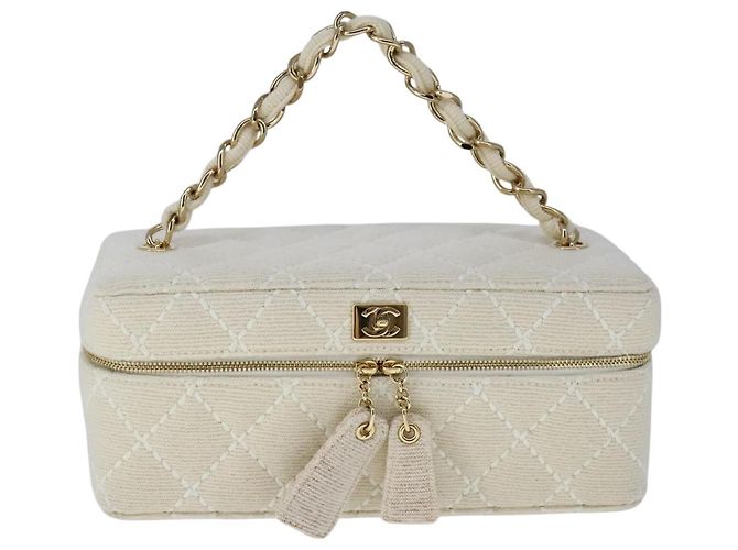 Bolso CHANEL Vanity Chain Wild Stitch de algodón blanco CC Auth 104339AV - vista 13
