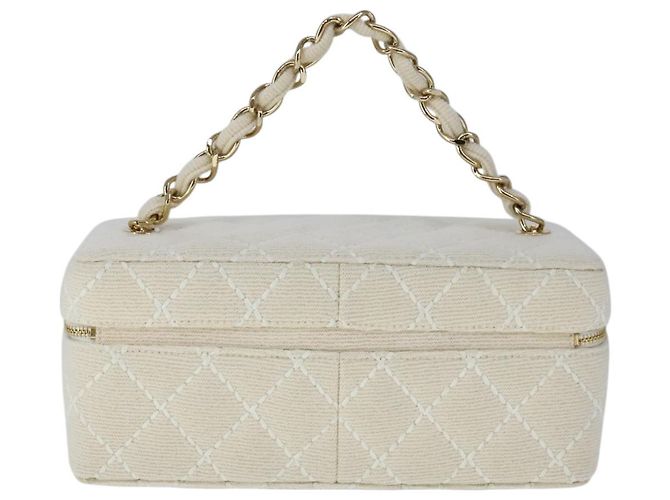 Bolso CHANEL Vanity Chain Wild Stitch de algodón blanco CC Auth 104339AV - vista 2