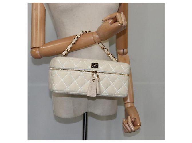 Bolso CHANEL Vanity Chain Wild Stitch de algodón blanco CC Auth 104339AV - vista 24