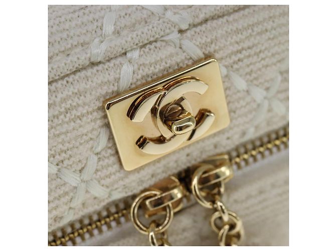 Bolso CHANEL Vanity Chain Wild Stitch de algodón blanco CC Auth 104339AV - vista 8
