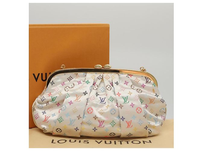 LOUIS VUITTON Pochette Omoniere Satin Multicolore Bianca M92060 LV Auth 104388SV Bianco - vista 12