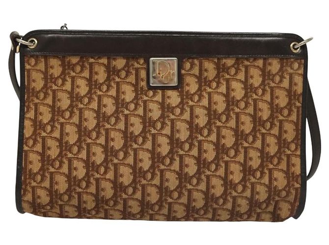 Borsa a Spalla in Tela Trotter Christian Dior Marrone Oro Auth ep9752 D'oro - vista 13