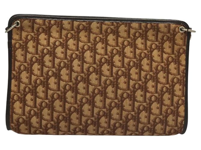 Borsa a Spalla in Tela Trotter Christian Dior Marrone Oro Auth ep9752 D'oro - vista 2