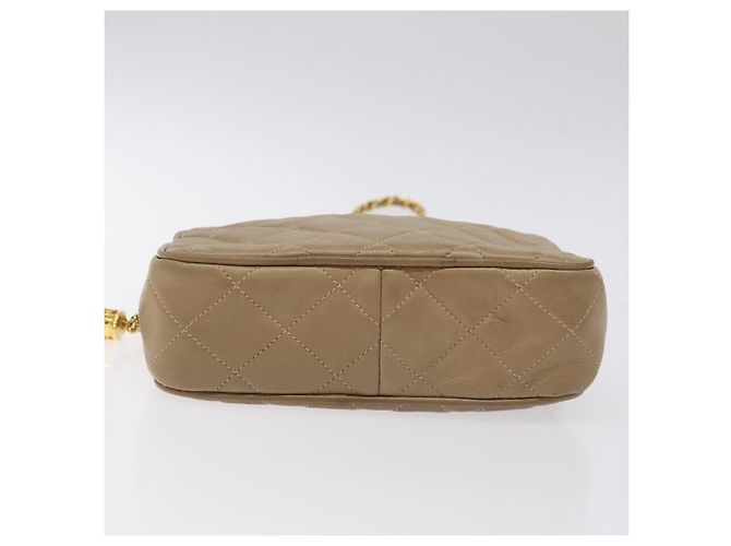 CHANEL Borsa a Spalla Matelassé con Catena in Pelle di Agnello Beige Oro CC Auth 127575 D'oro - vista 5