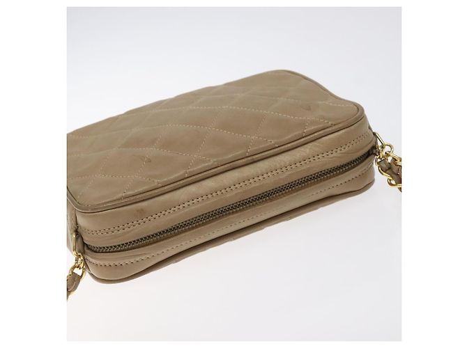 CHANEL Borsa a Spalla Matelassé con Catena in Pelle di Agnello Beige Oro CC Auth 127575 D'oro - vista 6