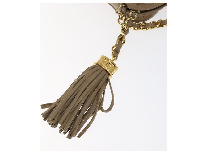 CHANEL Borsa a Spalla Matelassé con Catena in Pelle di Agnello Beige Oro CC Auth 127575 D'oro - vista 9