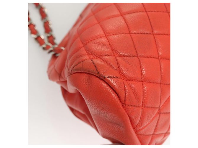 CHANEL Borsa a Spalla Matelassé in Pelle Caviar Arancione Argento CC Auth 126379 - vista 11