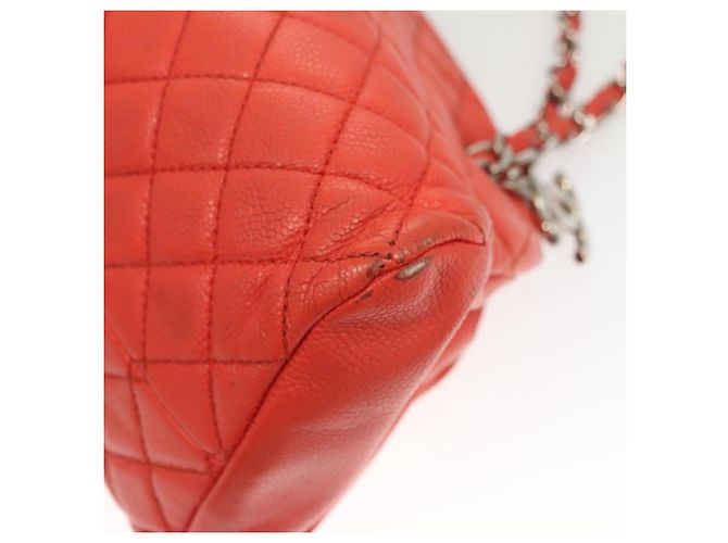 CHANEL Borsa a Spalla Matelassé in Pelle Caviar Arancione Argento CC Auth 126379 - vista 12