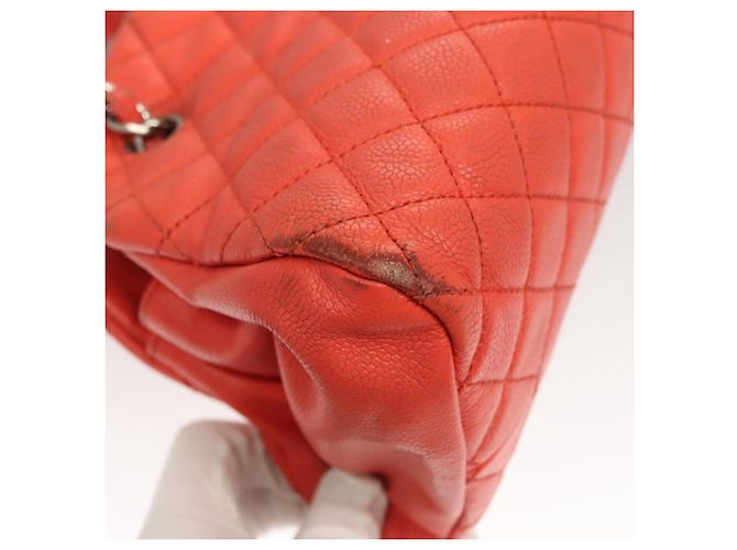 CHANEL Borsa a Spalla Matelassé in Pelle Caviar Arancione Argento CC Auth 126379 - vista 13
