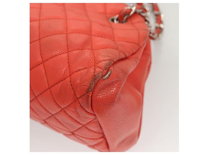 CHANEL Borsa a Spalla Matelassé in Pelle Caviar Arancione Argento CC Auth 126379 - vista 14