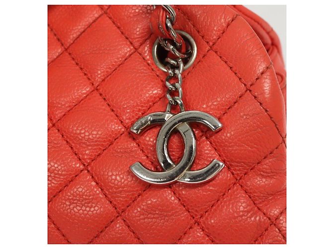 CHANEL Borsa a Spalla Matelassé in Pelle Caviar Arancione Argento CC Auth 126379 - vista 15