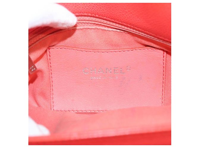 CHANEL Borsa a Spalla Matelassé in Pelle Caviar Arancione Argento CC Auth 126379 - vista 16