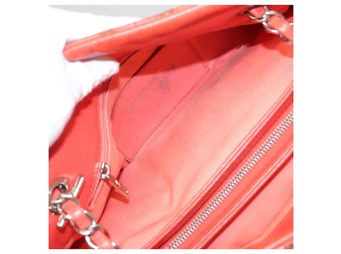 CHANEL Borsa a Spalla Matelassé in Pelle Caviar Arancione Argento CC Auth 126379 - vista 17