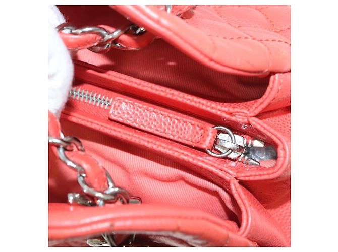CHANEL Borsa a Spalla Matelassé in Pelle Caviar Arancione Argento CC Auth 126379 - vista 19