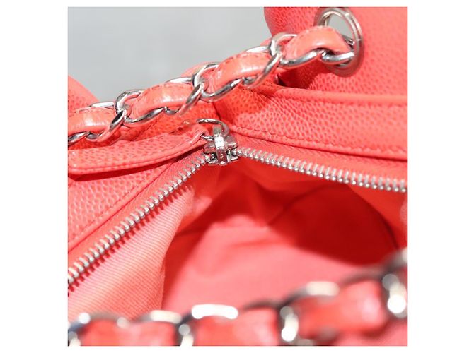 CHANEL Borsa a Spalla Matelassé in Pelle Caviar Arancione Argento CC Auth 126379 - vista 22