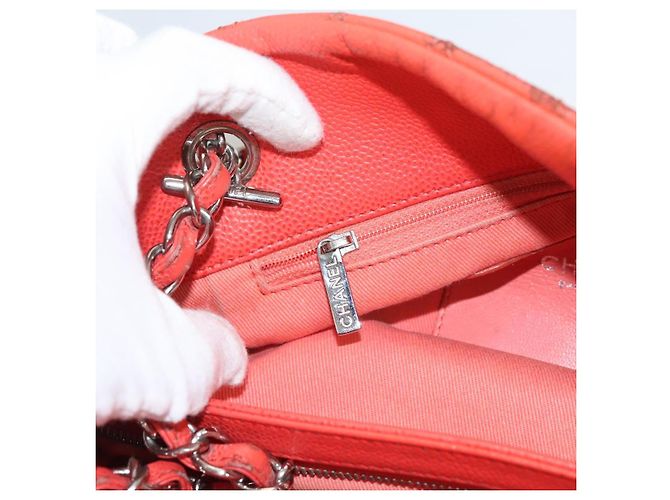 CHANEL Borsa a Spalla Matelassé in Pelle Caviar Arancione Argento CC Auth 126379 - vista 23