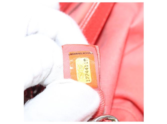 CHANEL Borsa a Spalla Matelassé in Pelle Caviar Arancione Argento CC Auth 126379 - vista 25