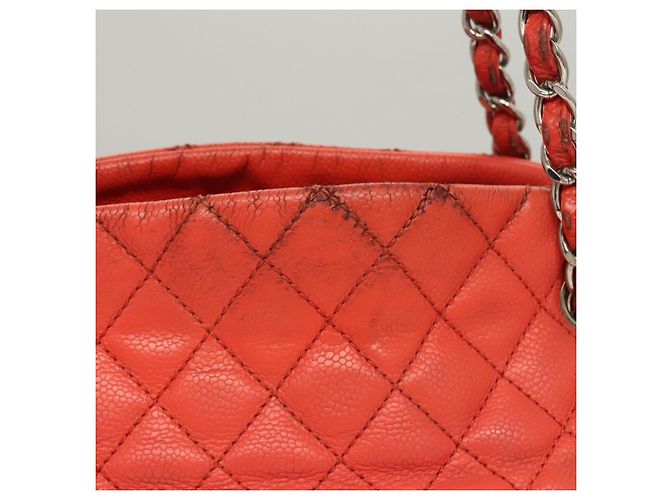 CHANEL Borsa a Spalla Matelassé in Pelle Caviar Arancione Argento CC Auth 126379 - vista 4