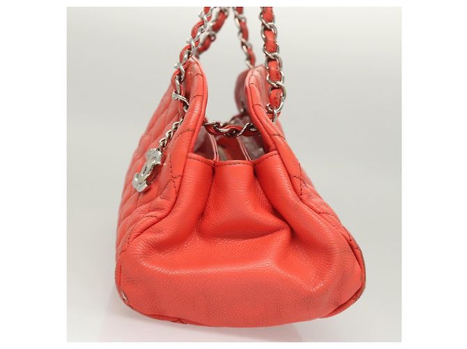 CHANEL Borsa a Spalla Matelassé in Pelle Caviar Arancione Argento CC Auth 126379 - vista 5