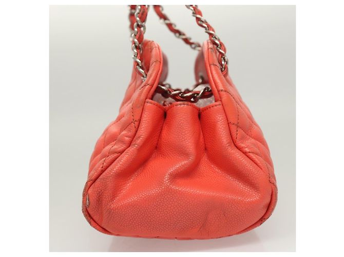 CHANEL Borsa a Spalla Matelassé in Pelle Caviar Arancione Argento CC Auth 126379 - vista 6
