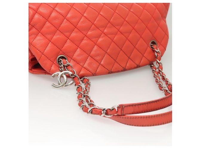 CHANEL Borsa a Spalla Matelassé in Pelle Caviar Arancione Argento CC Auth 126379 - vista 7