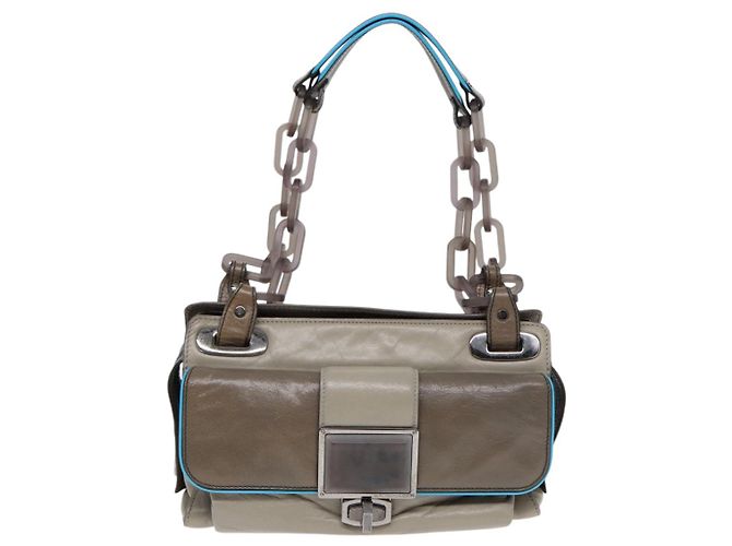 Borsa a spalla in pelle beige grigio argento con chiusura a lucchetto BALENCIAGA Auth am6814V - vista 13