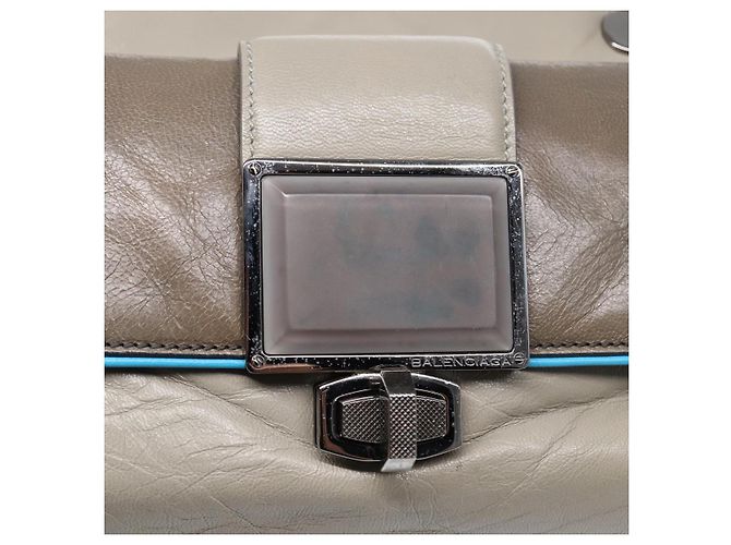 Borsa a spalla in pelle beige grigio argento con chiusura a lucchetto BALENCIAGA Auth am6814V - vista 17