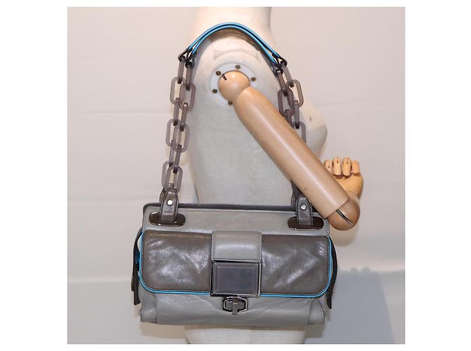 Borsa a spalla in pelle beige grigio argento con chiusura a lucchetto BALENCIAGA Auth am6814V - vista 26