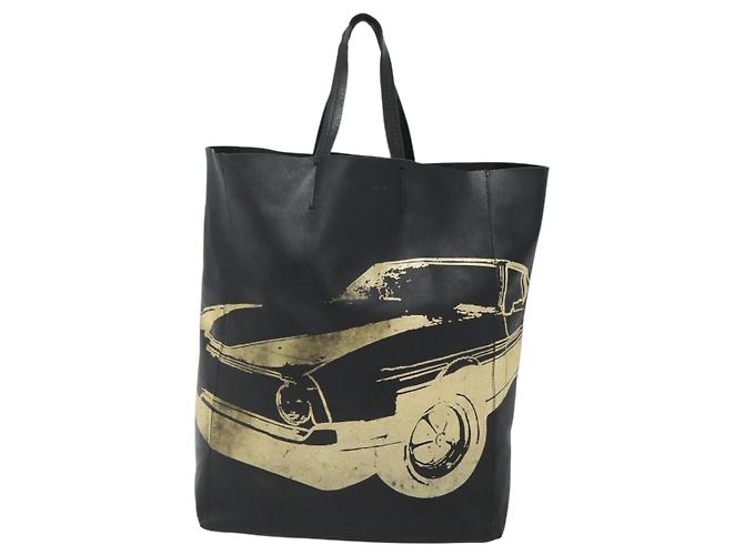 Céline Borsa Tote Verticale in Pelle Mustang Print di CELINE Nero Oro Auth bs27989 D'oro - vista 13