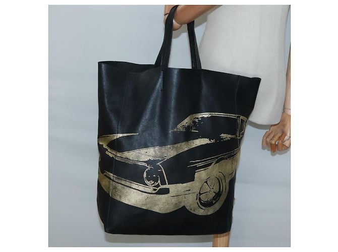 Céline Borsa Tote Verticale in Pelle Mustang Print di CELINE Nero Oro Auth bs27989 D'oro - vista 20