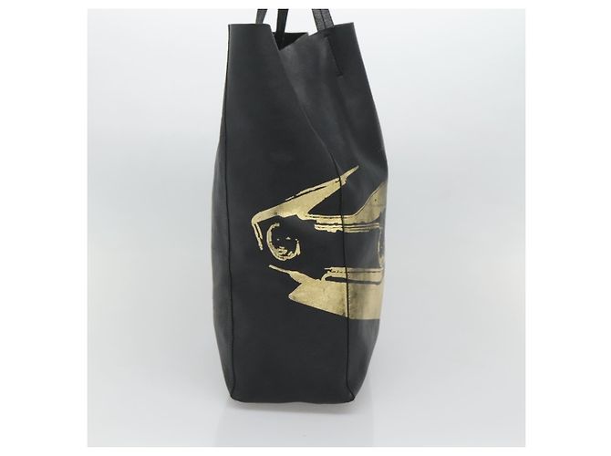 Céline Borsa Tote Verticale in Pelle Mustang Print di CELINE Nero Oro Auth bs27989 D'oro - vista 3