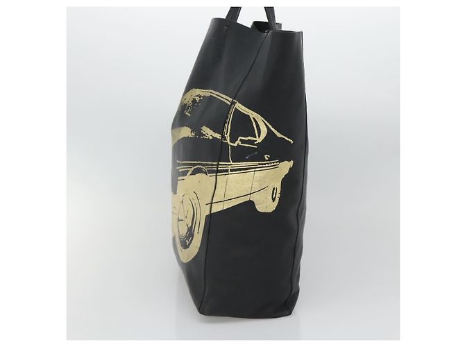 Céline Borsa Tote Verticale in Pelle Mustang Print di CELINE Nero Oro Auth bs27989 D'oro - vista 4