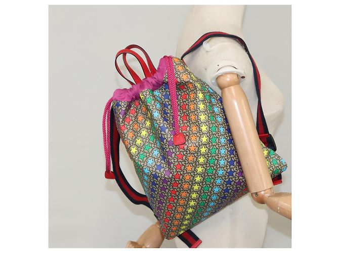 Gucci Mochila GG Supreme Sherry Line de PVC beige arcoíris 550775 Auth 112335V - vista 23
