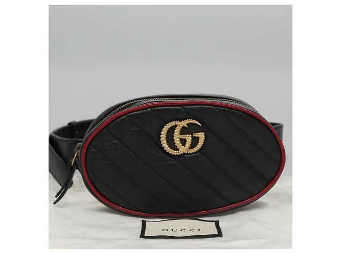 GUCCI GG Marmont Bolsa de cintura Couro Preto Vermelho Auth bs22241V - vista 12
