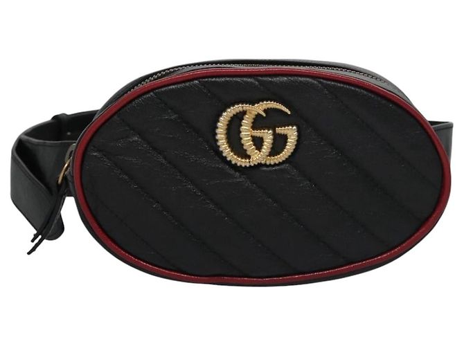 GUCCI GG Marmont Bolsa de cintura Couro Preto Vermelho Auth bs22241V - vista 13