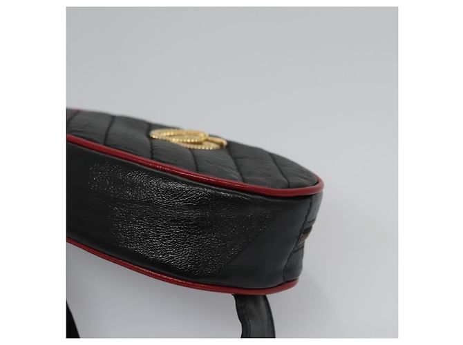 GUCCI GG Marmont Bolsa de cintura Couro Preto Vermelho Auth bs22241V - vista 15